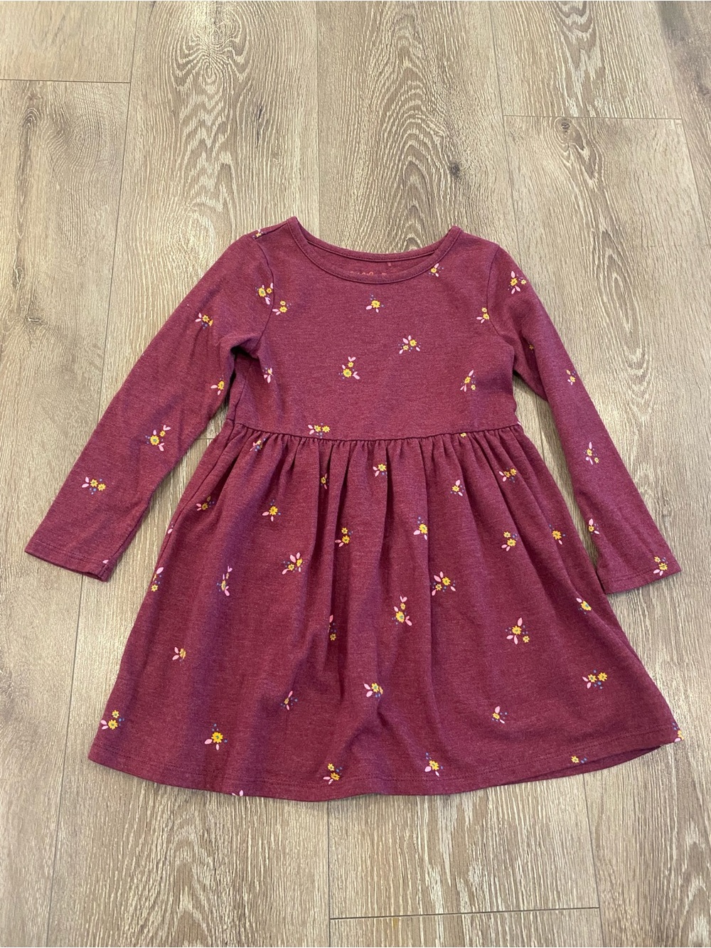 Cat & Jack Long-Sleeve Burgundy Floral Knit Dress